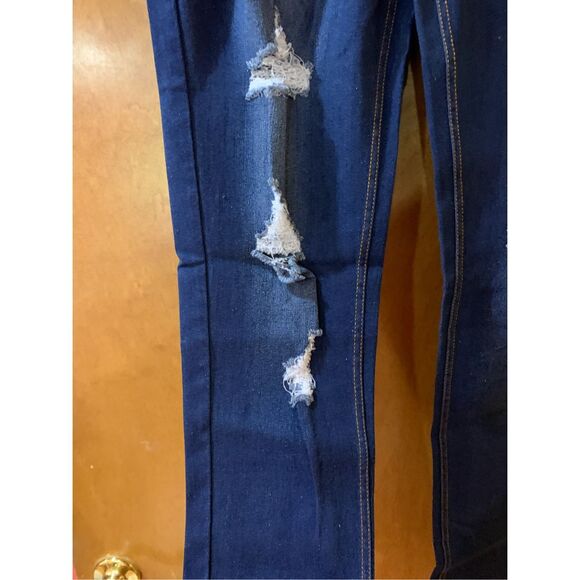 Dark Blue Stretch Large Distressed Jeans #distressed look #fashion jeans - Picture 5 of 6